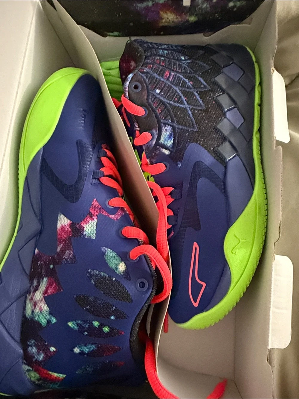 Puma Kids' Melo High-Top Sneakers in Navy, Red, Neon Green